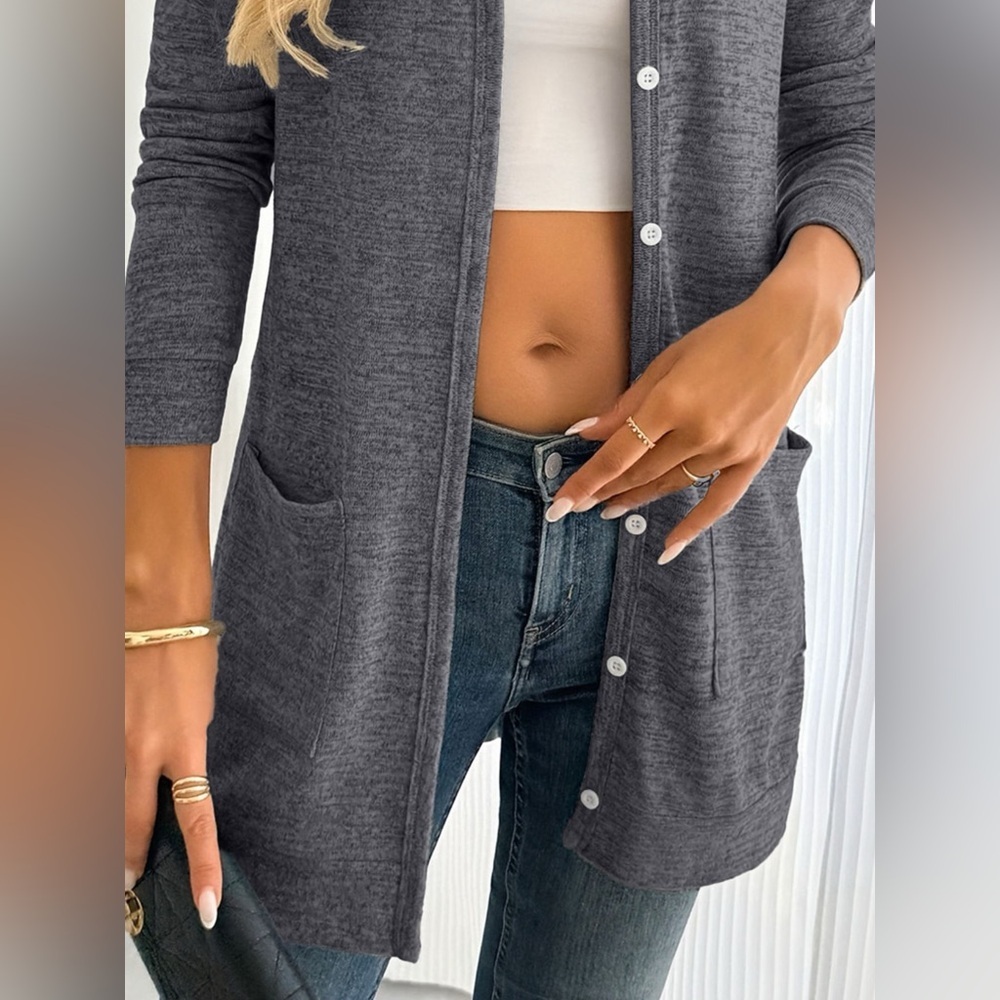 Open Front Longline Cardigan with Side Pockets - Picture 9 of 12